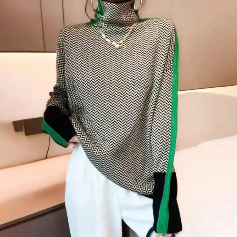 Suéter De Malha Gola Alta Pullovers Feminino