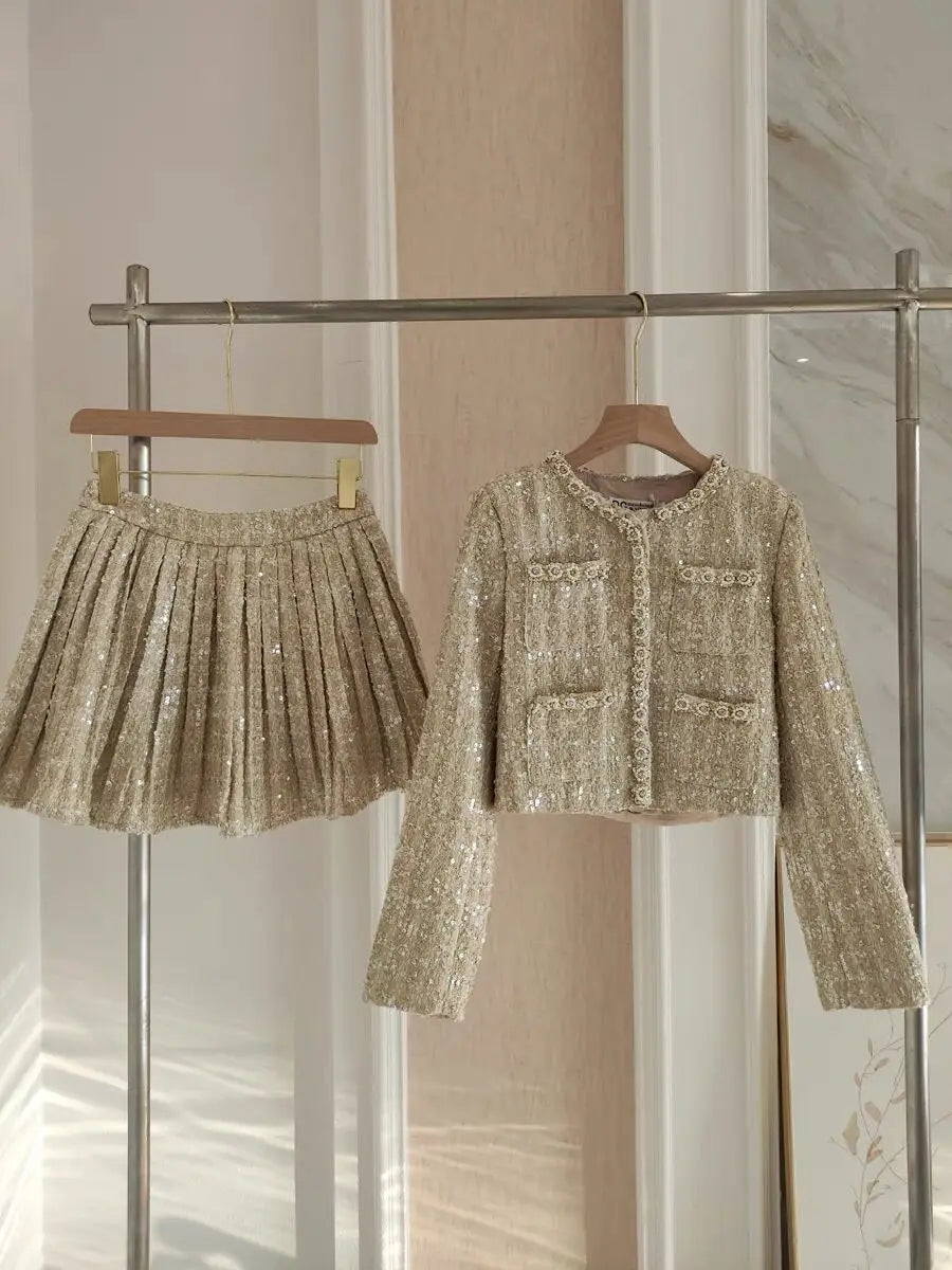 Conjunto de duas peças para as mulheres outono inverno conjuntos femininos elegantes moda jaqueta casaco + saia 2 peça conjuntos curtos roupa