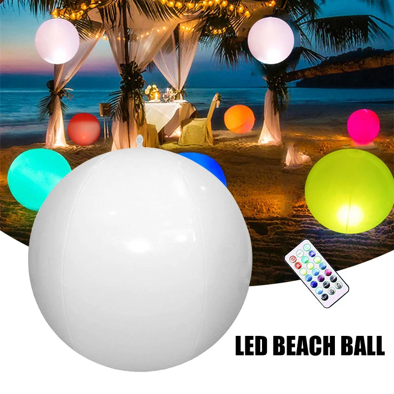 Balão LED de 40 cm Grande Bola de Praia Inflável Brilhante 16 Cores Controle Remoto Bolas Infláveis À Prova D'Água Para Festa na Piscina
