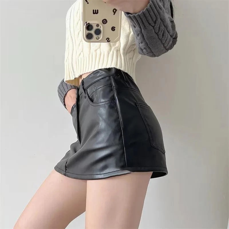 Saia curta feminina de couro vintage harajuku streetwear feminino preto sexy split magro cintura alta a linha mini saias