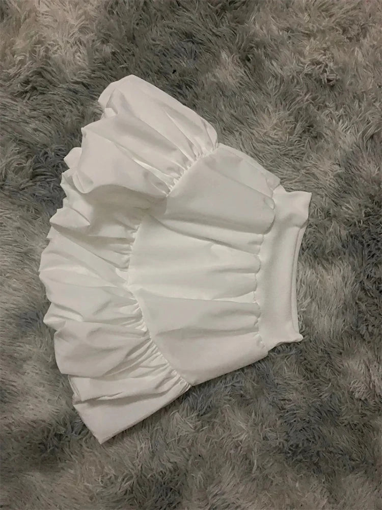 Saia para baile feminina elástica de cintura alta a linha sexy saias curtas irregular plissado saias de dança branca