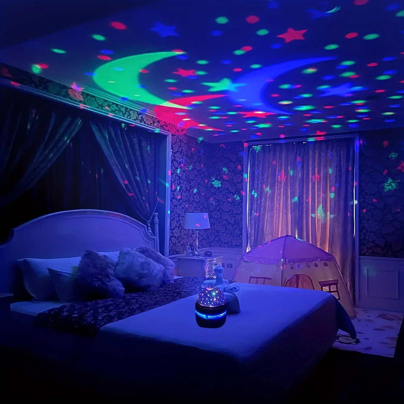 LED Starry Sky Night Lights USB Rotating Projector Lamp Magic Ball Moon Star Christmas Lights Home Room Atmosphere Decorations