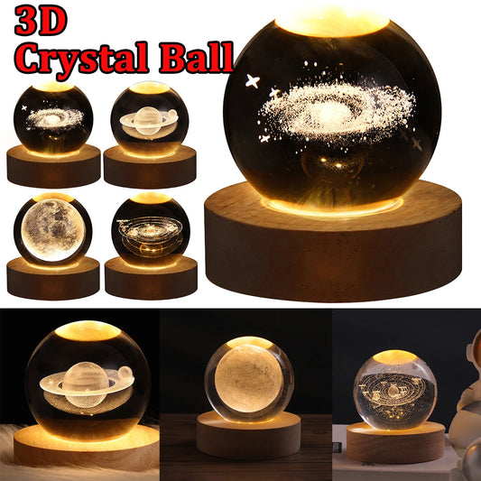 Luz noturna LED USB, lâmpada de bola de cristal Galaxy, lâmpada de lua de planeta 3D, decoração de casa