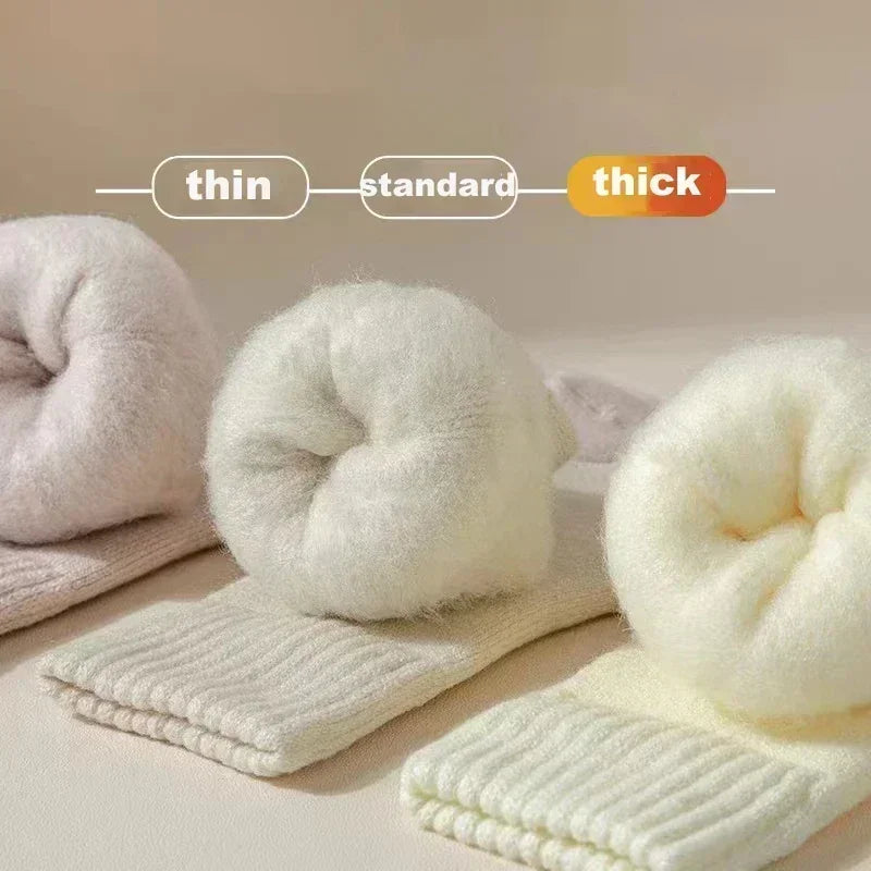 Pares meias femininas de lã outono inverno quente neve markron cor grossa pelúcia peludo macio pós-parto meias chão sono meias