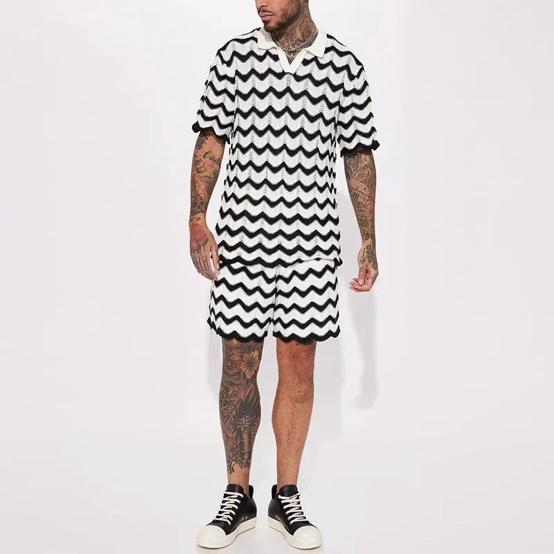 Conjunto masculino malha moda impressão camisas e shorts ternos de duas peças esportes lazer roupas masculinas