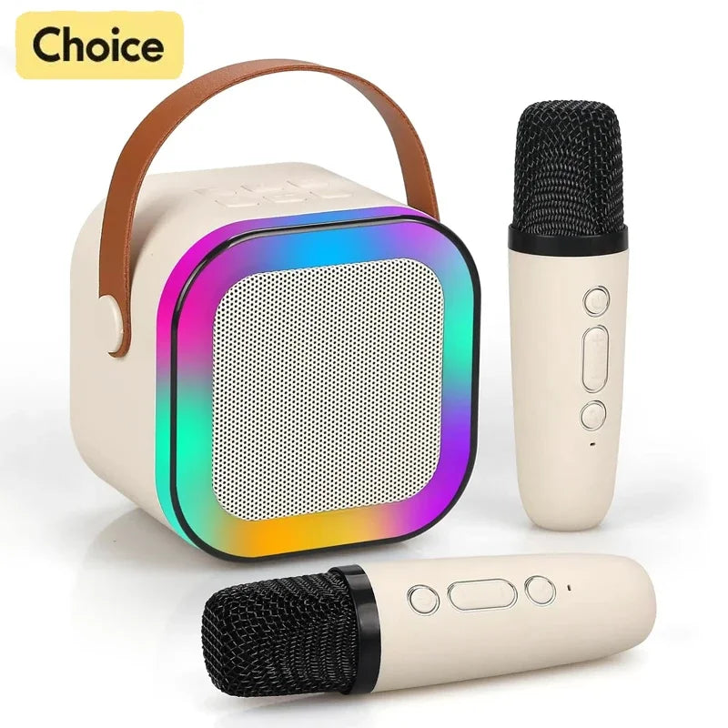 K12 Máquina de Karaokê Crianças Adultos Mini Portátil Bluetooth Karaokê Alto-falante com 2 Microfones Sem Fio Sistema de Alto-falante de Aniversário Presente