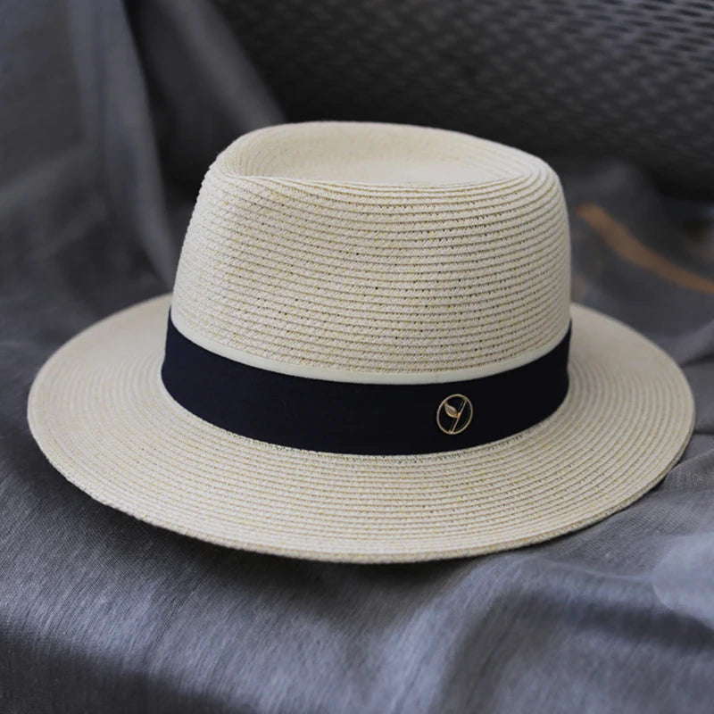 Chapéu panamá natural em forma de palha chapéu verão feminino/homem aba larga praia sol fedora