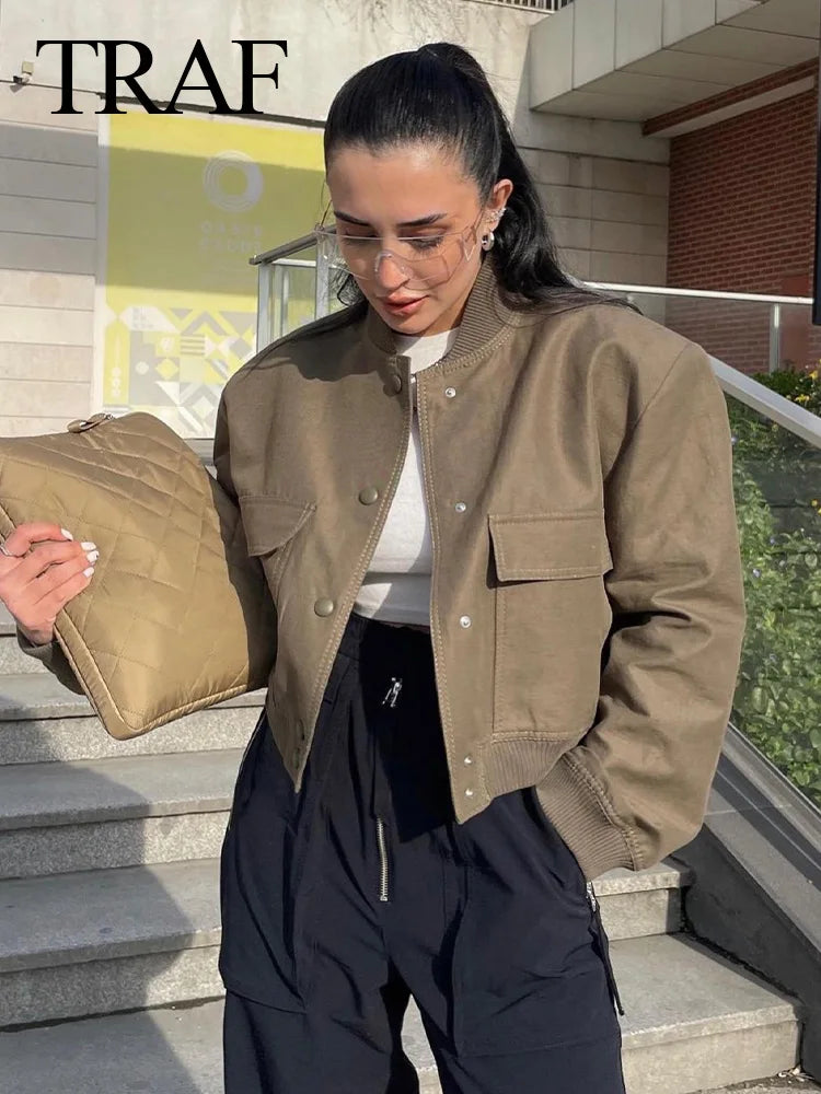 Jaqueta  manga longa fino casaco cortado jaqueta feminina casual chique topos streetwear navio livre