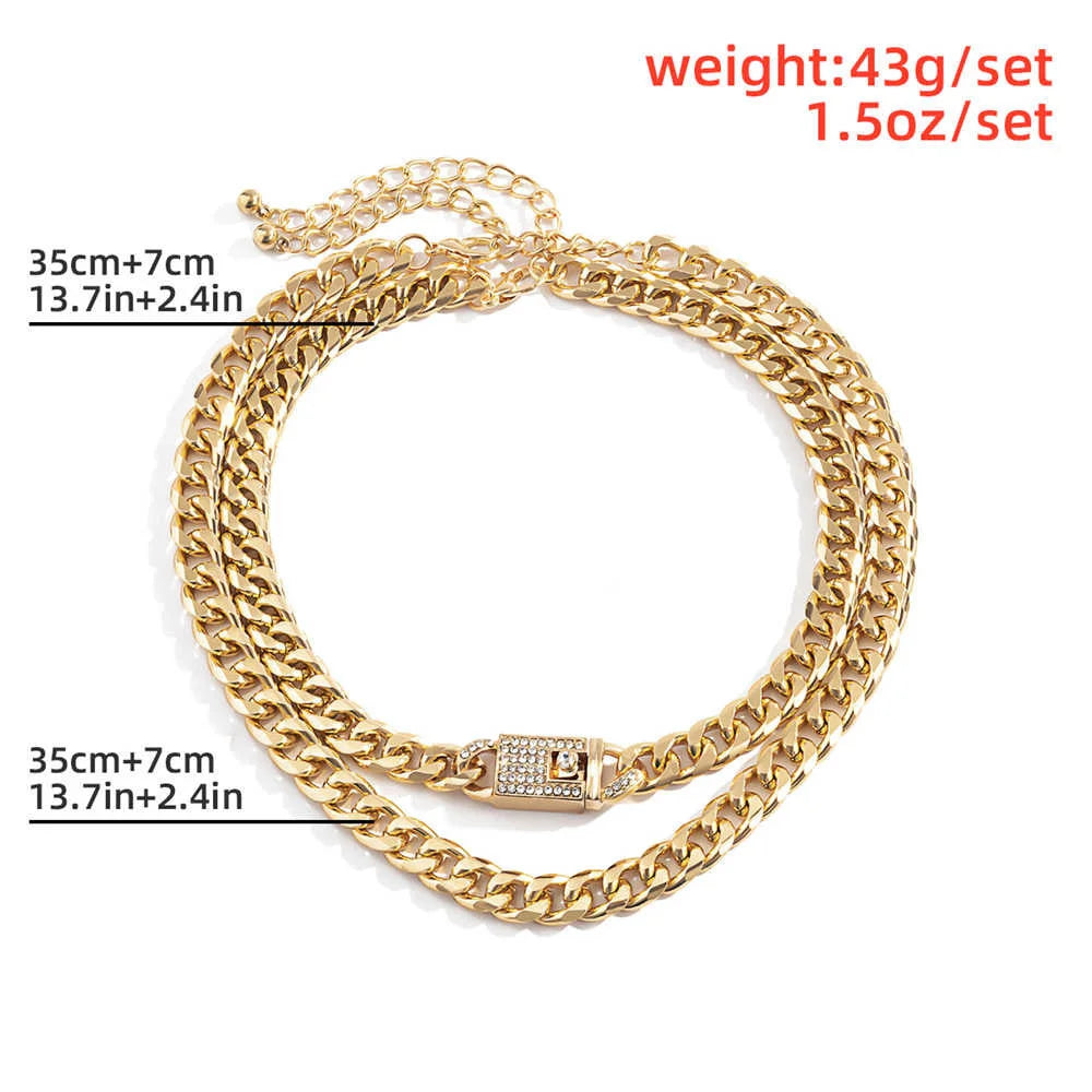 Corrente Luxo cristal strass alternar fecho gargantilha colar feminino hip hop grosso miami cubana colar jóias