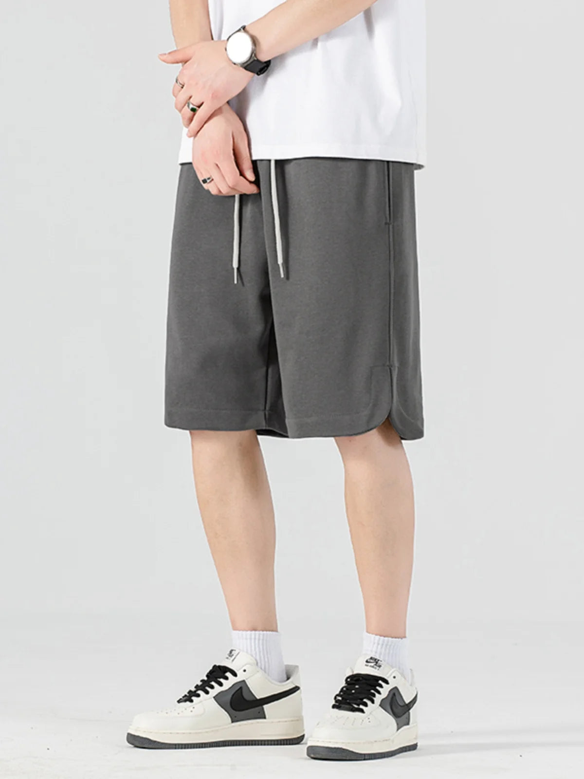 Bermuda novo verão shorts masculinos moda coreana roupas esportivas com cordão algodão  sweatshorts casual solto calça curta