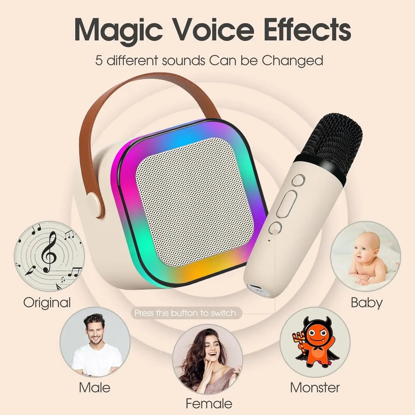 K12 Máquina de Karaokê Crianças Adultos Mini Portátil Bluetooth Karaokê Alto-falante com 2 Microfones Sem Fio Sistema de Alto-falante de Aniversário Presente