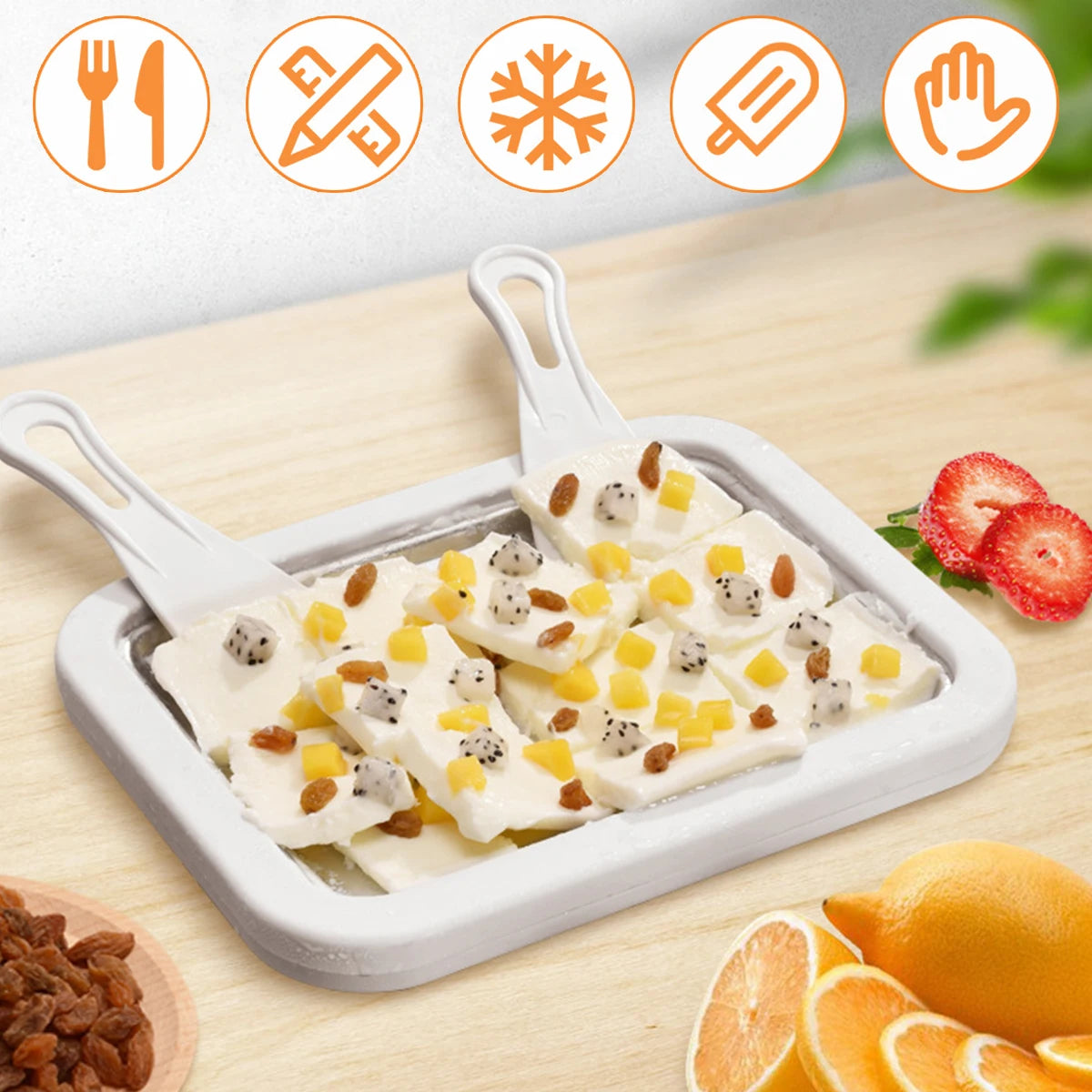 Forma para fazer sorvete com 2 raspadores Prato multifuncional para alimentos