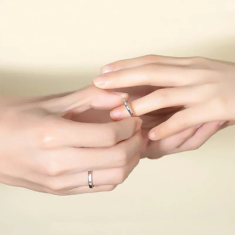 Par de anéis de casal de sol e lua, anel aberto ajustável, amantes de dedo, minimalista, noivado, conjunto de anel de casamento, joalheria