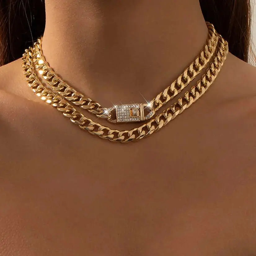 Corrente Luxo cristal strass alternar fecho gargantilha colar feminino hip hop grosso miami cubana colar jóias