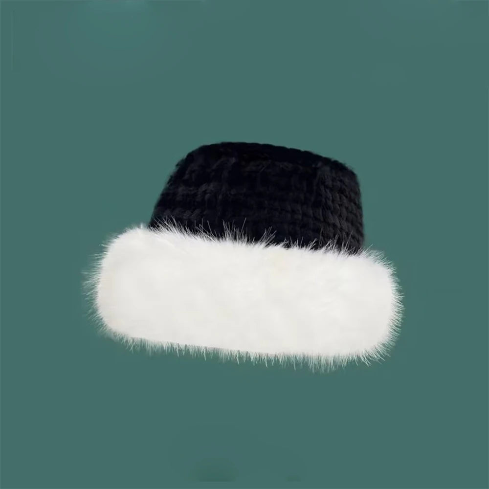 Gorro fofo balde de pele do falso chapéu para mulheres luxo pelúcia pescador chapéu quente inverno engrossar frio dia nevado panamá boné 2023