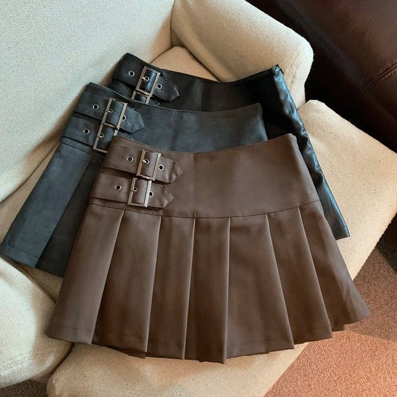 Mini saia feminina vintage cintura alta saias plissadas streetwear coreano preto magro casual a linha saias novo